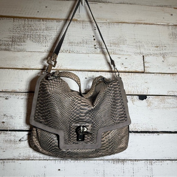 Juicy Couture 100% Goat Sheep Cow Suede Leather Snake Embossed Handbag **STAIN** - Picture 1 of 11